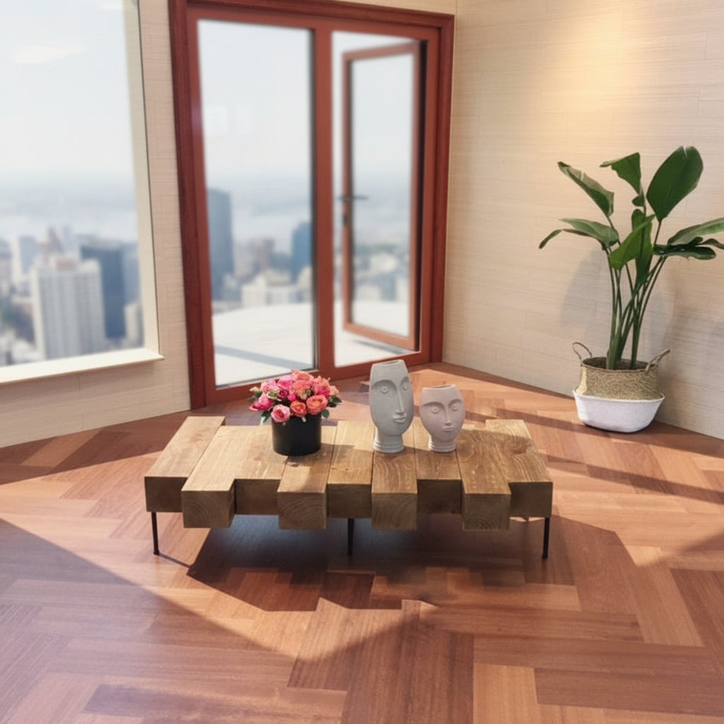 Table basse en bois massif de style nordique, conçue de manière créative pour un salon simple et élégant.