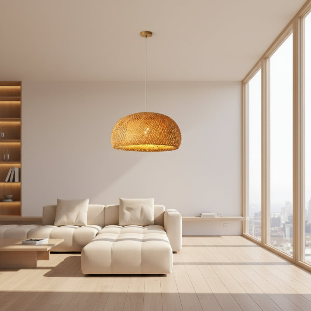 Lustre pastoral créatif de style japonais minimaliste en bambou tressé