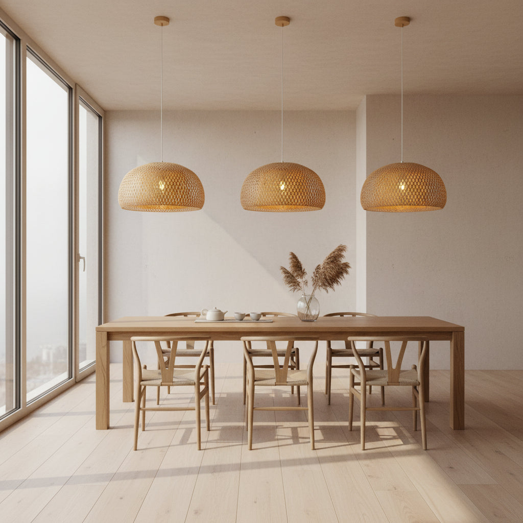 Lustre pastoral créatif de style japonais minimaliste en bambou tressé