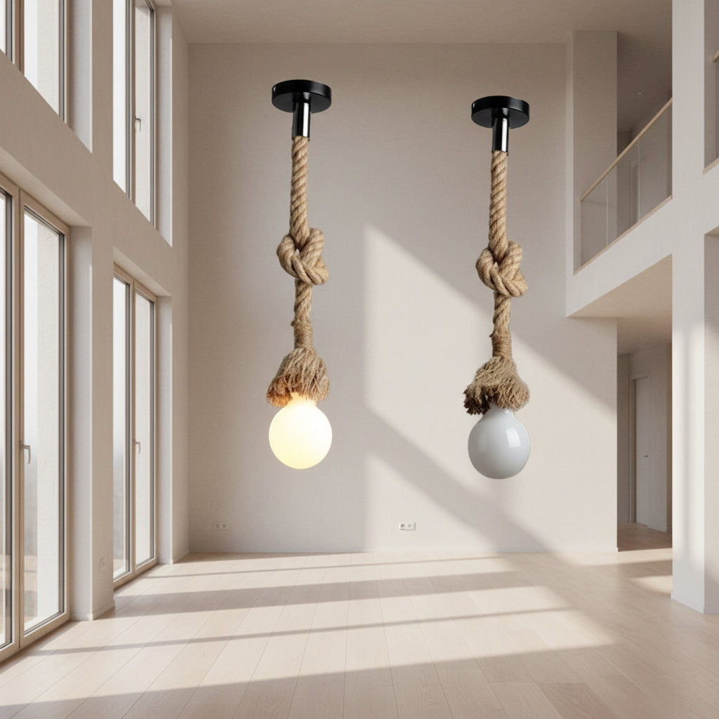 Lustre en corde de chanvre de style industriel vintage