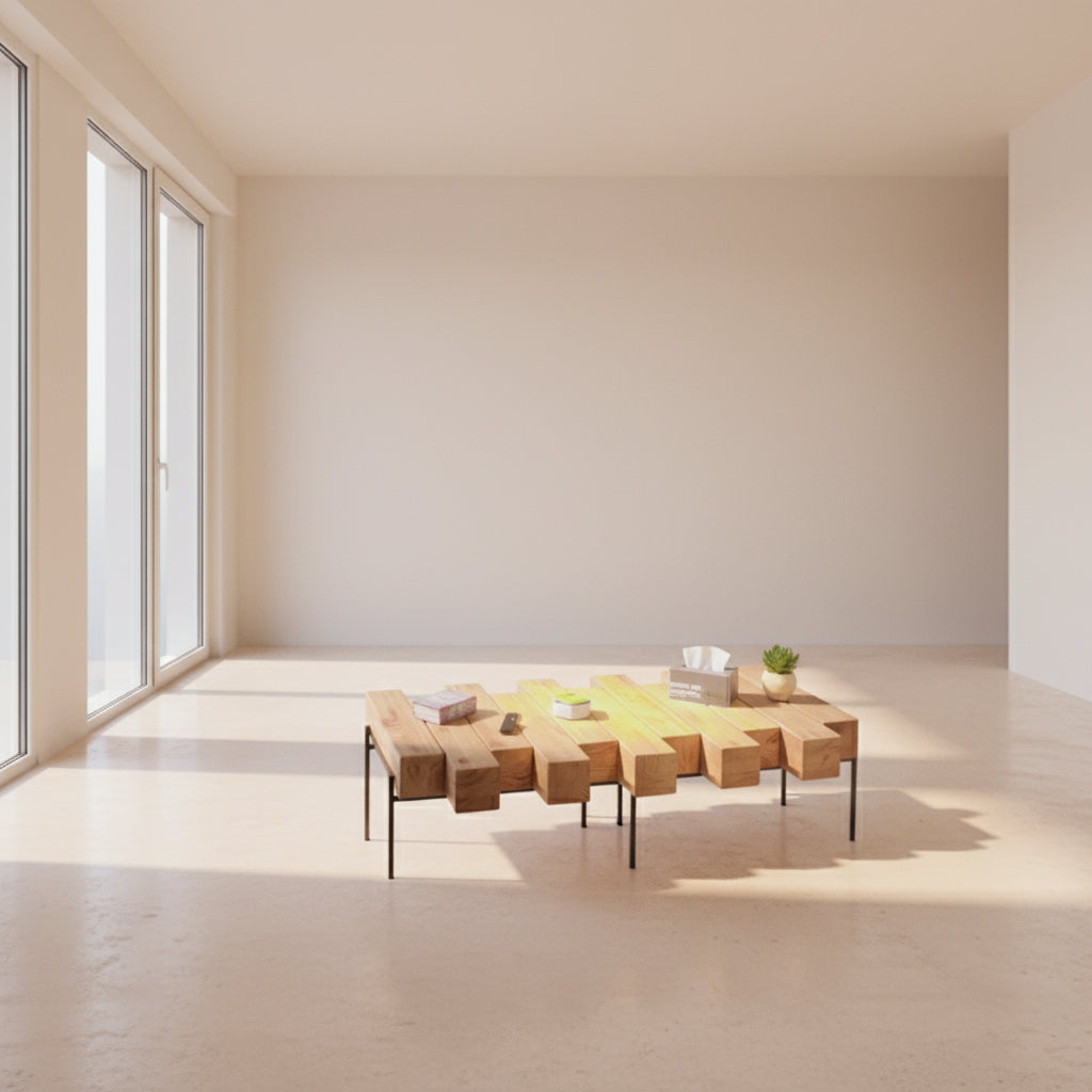 Table basse en bois massif de style nordique, conçue de manière créative pour un salon simple et élégant.