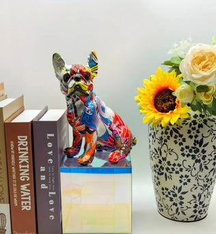 Statue Colorée en Résine de Bouledogue Français