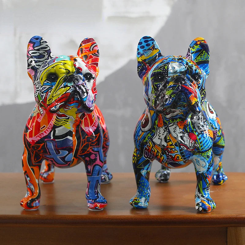 Statue Colorée en Résine de Bouledogue Français