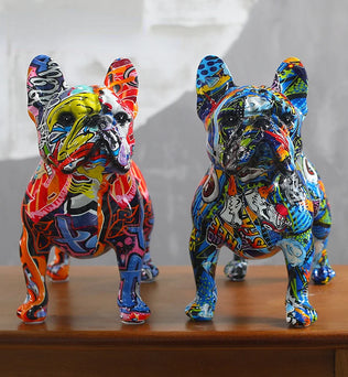 Statue Colorée en Résine de Bouledogue Français