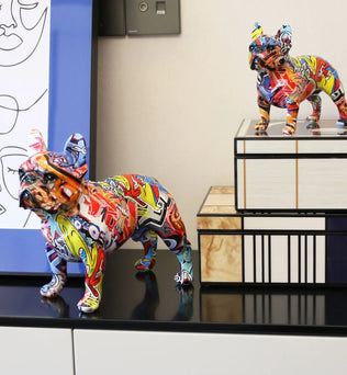 Statue Colorée en Résine de Bouledogue Français