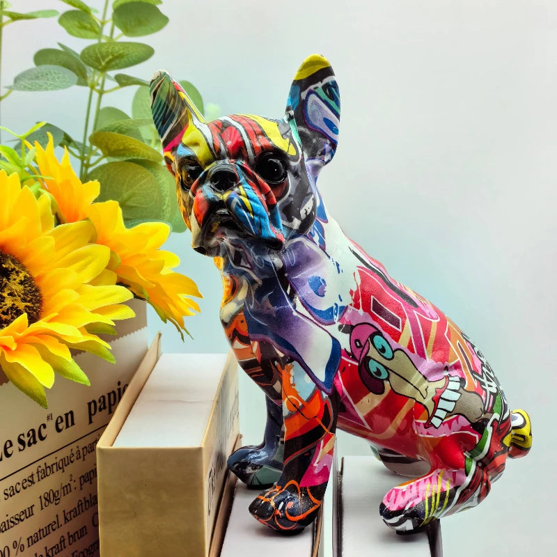 Statue Colorée en Résine de Bouledogue Français