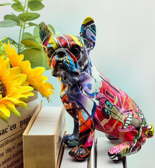 Statue Colorée en Résine de Bouledogue Français