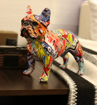 Statue Colorée en Résine de Bouledogue Français