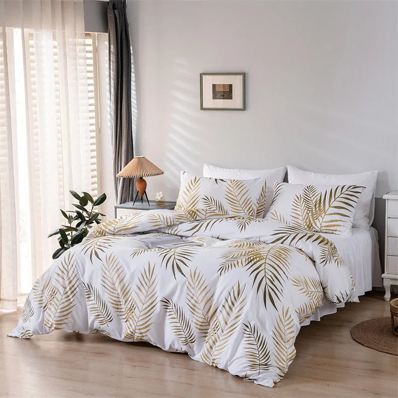 Ensemble de Housse de Couette Moderne à Imprimé Doré - Style Moderne