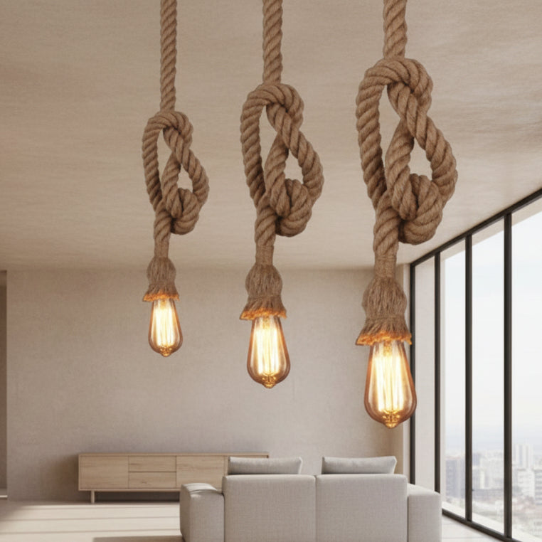 Lustre en corde de chanvre de style industriel vintage
